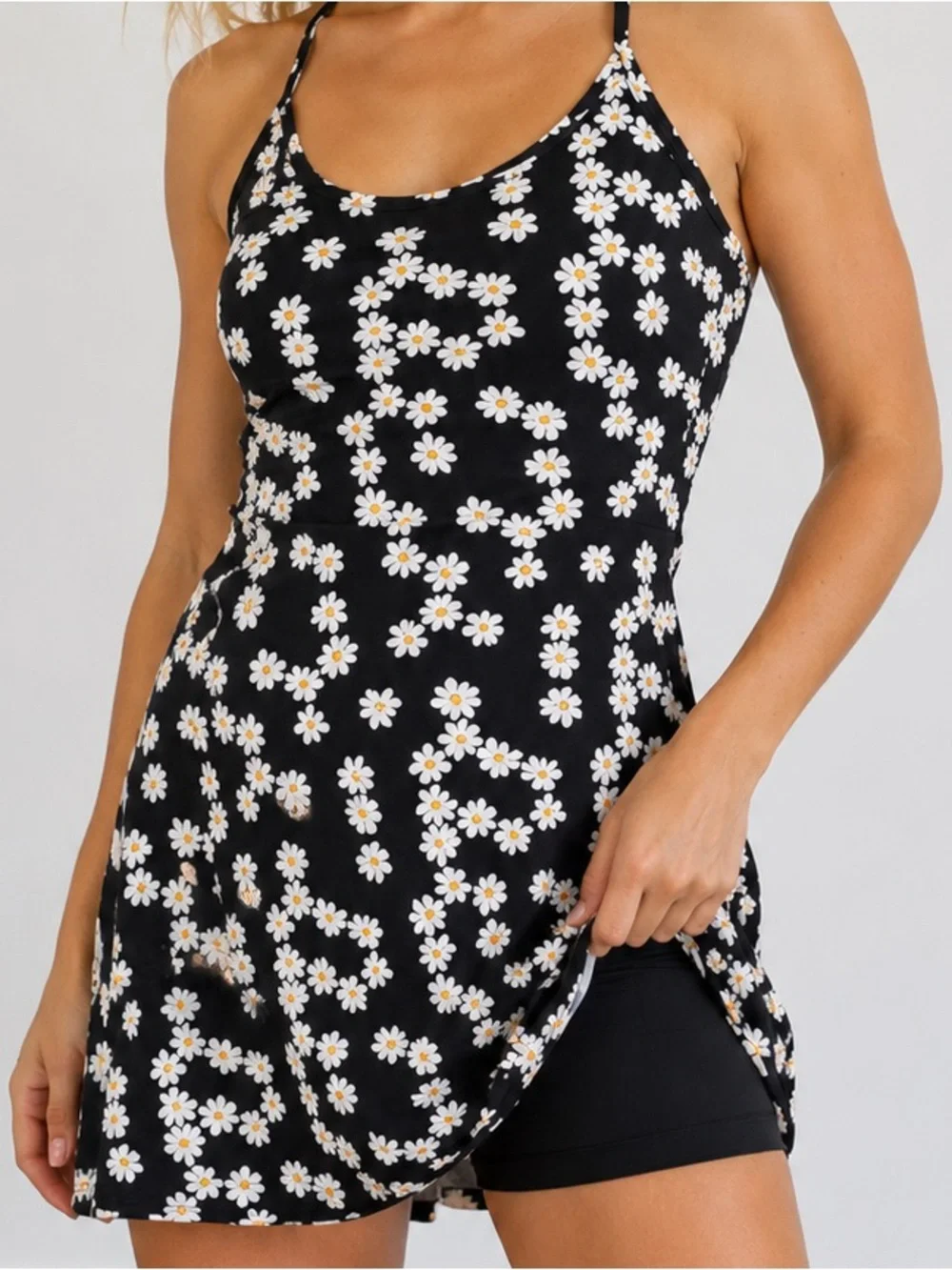 Outdoor Voices Black Daisy Print A-line Dress Size S